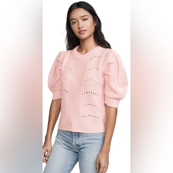 English Factory Short Puff Pleated Sleeve Sweater Chunky Knit Pale Pink Size XS - Picture 12 of 12